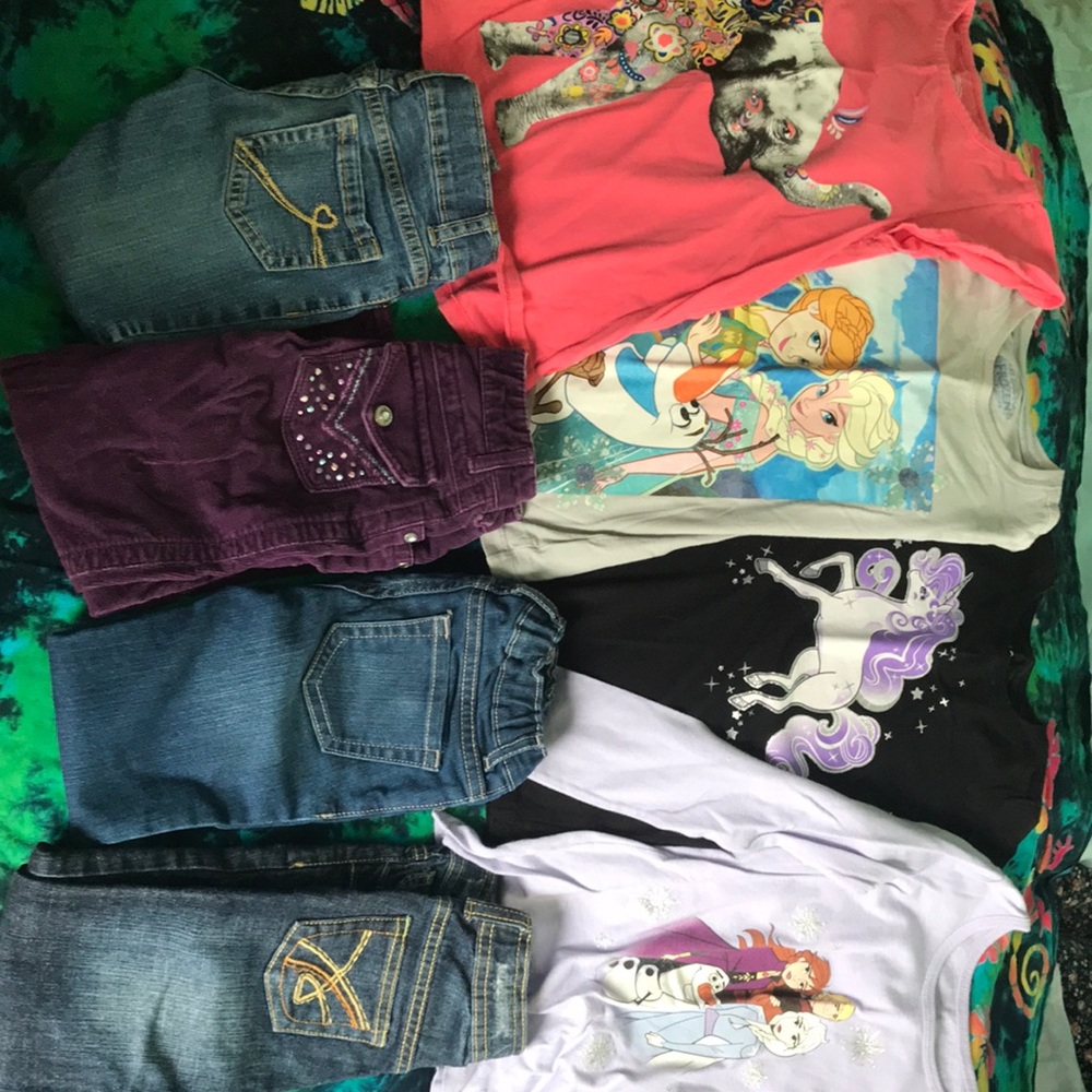 Girls size 5 lot 4 pants 4 tops